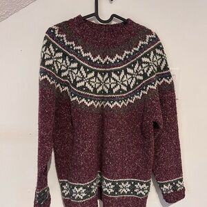 Men's Maroon Fair Isle Crewneck Sweater